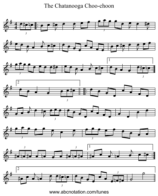 The Chatanooga Choo-choon - staff notation