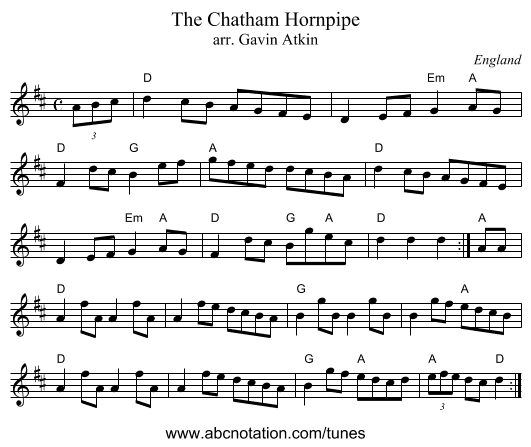 The Chatham Hornpipe - staff notation