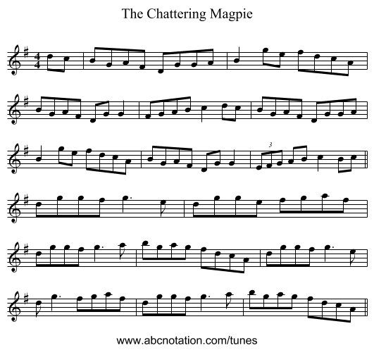 The Chattering Magpie - staff notation