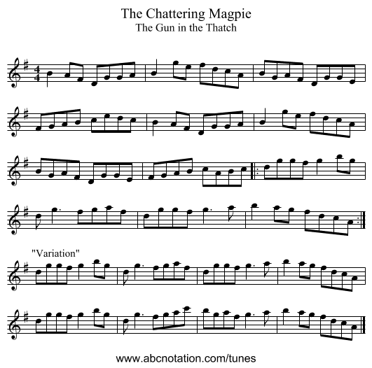 The Chattering Magpie - staff notation