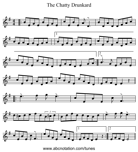 The Chatty Drunkard - staff notation