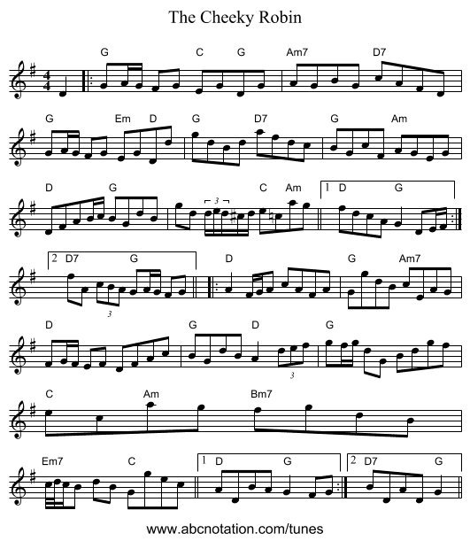 The Cheeky Robin - staff notation