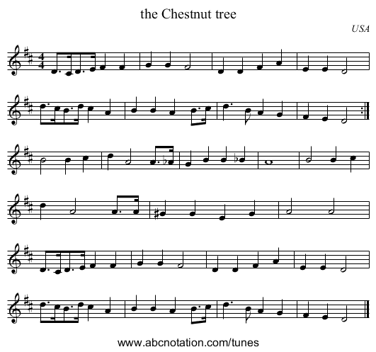 the Chestnut tree - staff notation