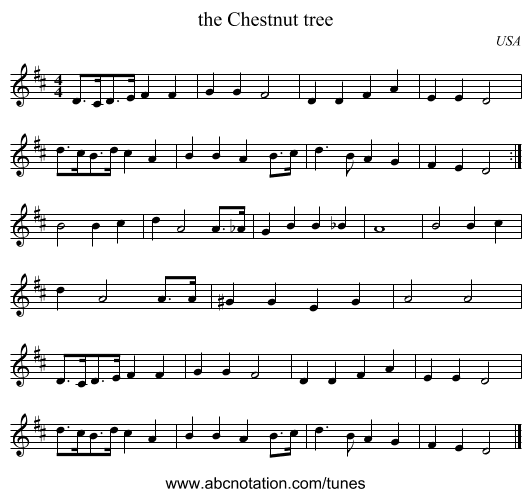 the Chestnut tree - staff notation