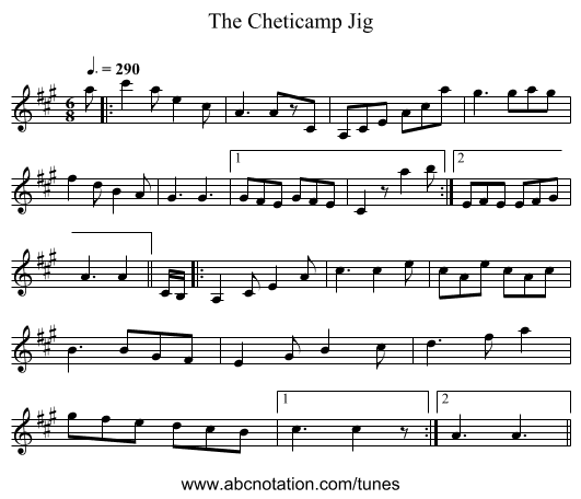 The Cheticamp Jig - staff notation