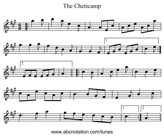 The Cheticamp - staff notation