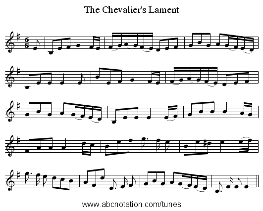The Chevalier's Lament - staff notation