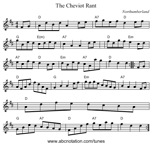 The Cheviot Rant - staff notation