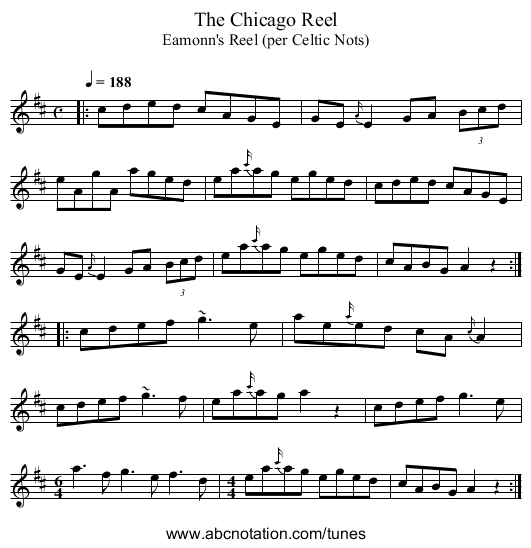 The Chicago Reel - staff notation