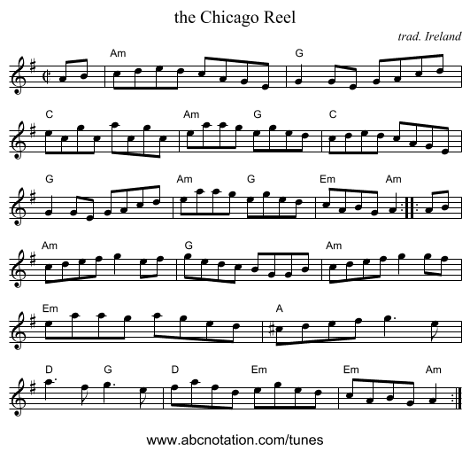 the Chicago Reel - staff notation