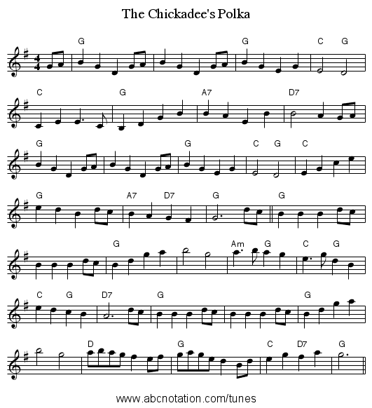 The Chickadee's Polka - staff notation