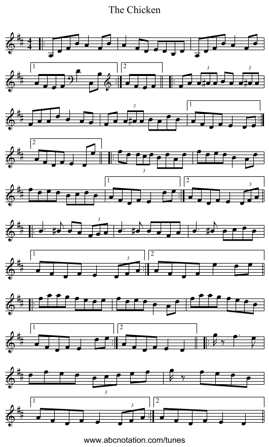 The Chicken - staff notation