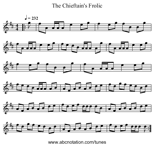 The Chieftain's Frolic - staff notation