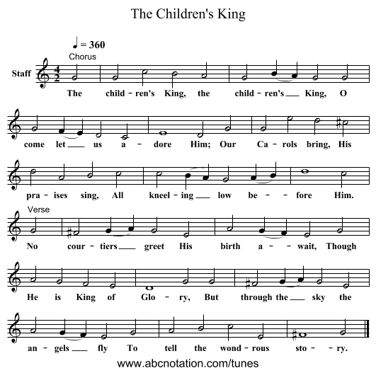 The Children's King - staff notation