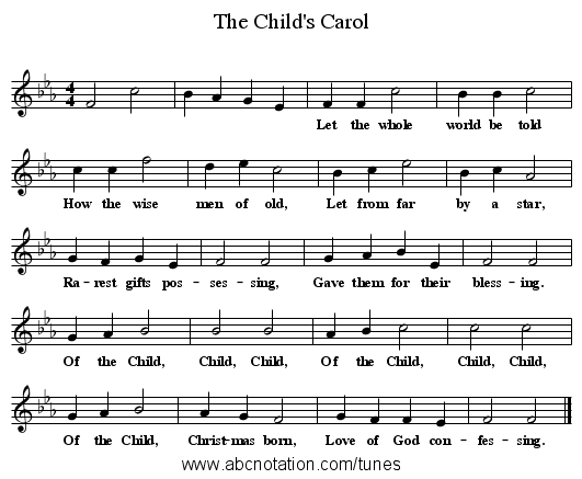 The Child's Carol - staff notation