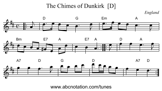 The Chimes of Dunkirk  [D] - staff notation