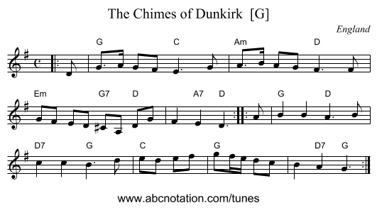 The Chimes of Dunkirk  [G] - staff notation