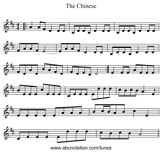 The Chinese - staff notation