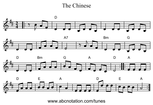 The Chinese - staff notation