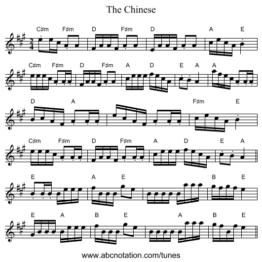 The Chinese - staff notation