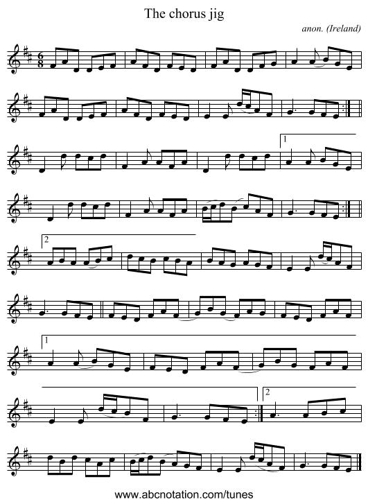 The chorus jig - staff notation