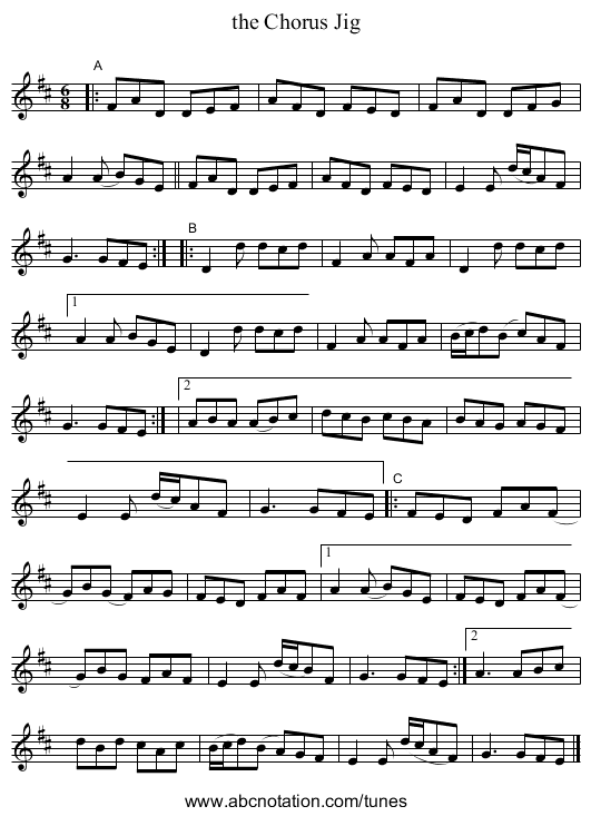 the Chorus Jig - staff notation