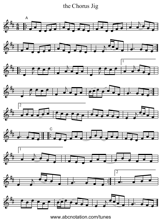 the Chorus Jig - staff notation