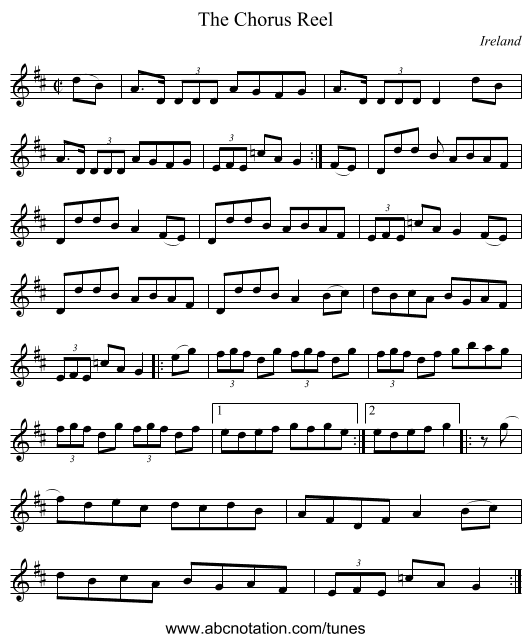 The Chorus Reel - staff notation
