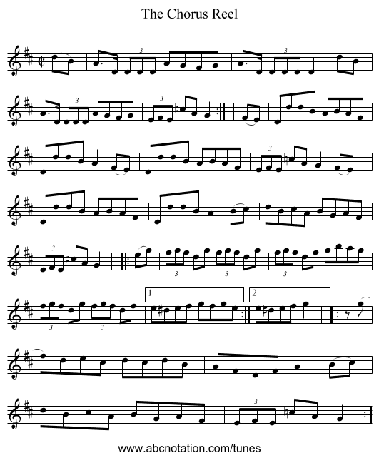 The Chorus Reel - staff notation