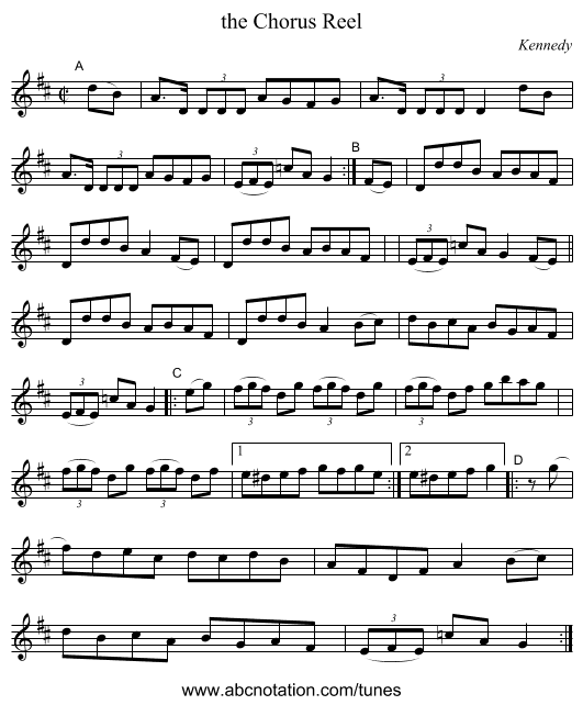 the Chorus Reel - staff notation