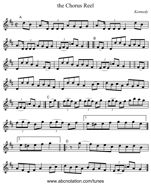 the Chorus Reel - staff notation