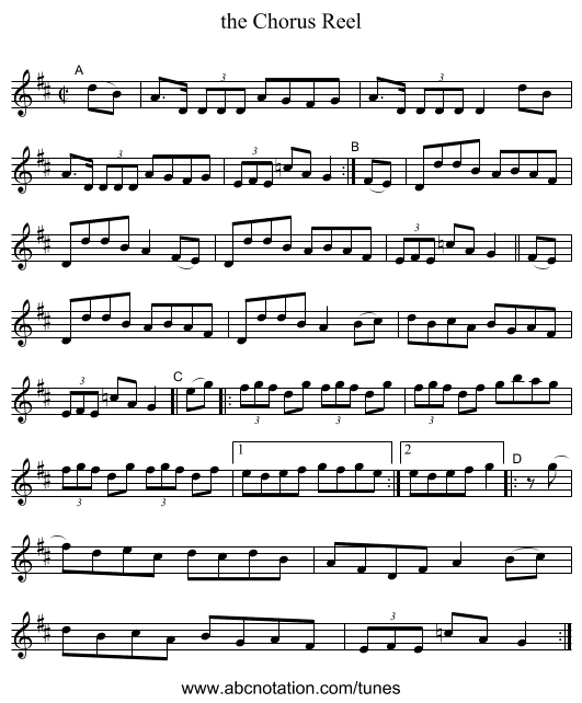 the Chorus Reel - staff notation