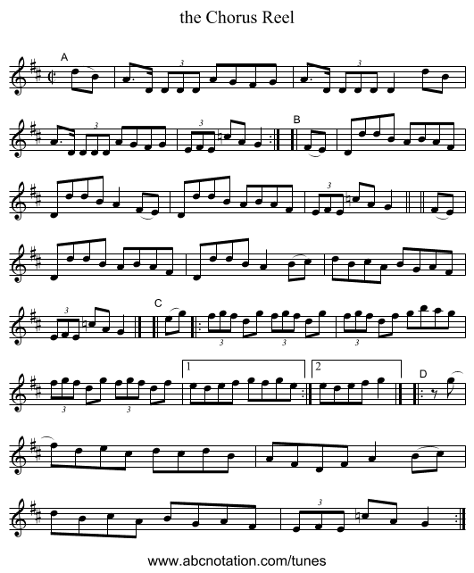 the Chorus Reel - staff notation