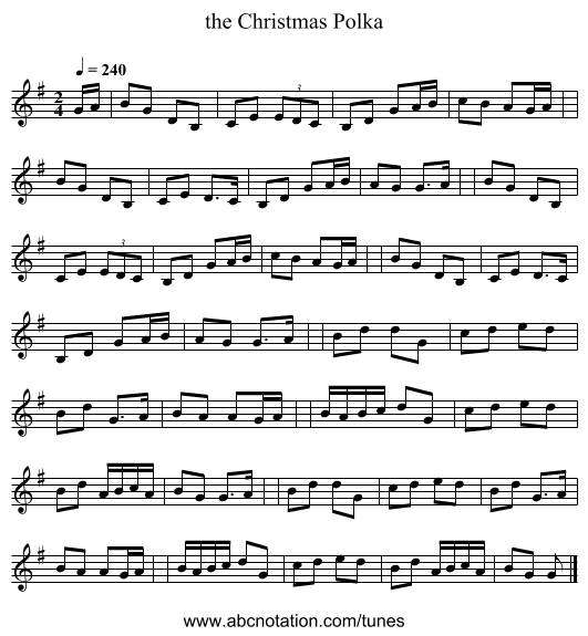 the Christmas Polka - staff notation