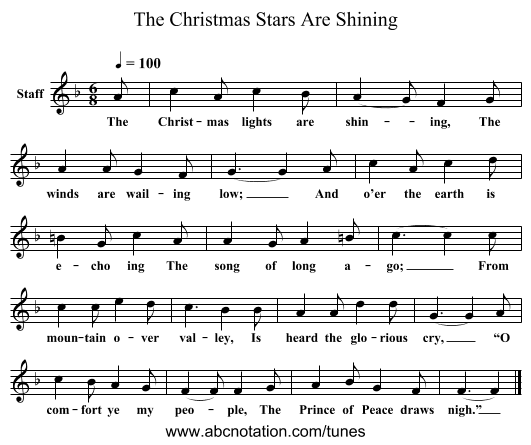 The Christmas Stars Are Shining - staff notation