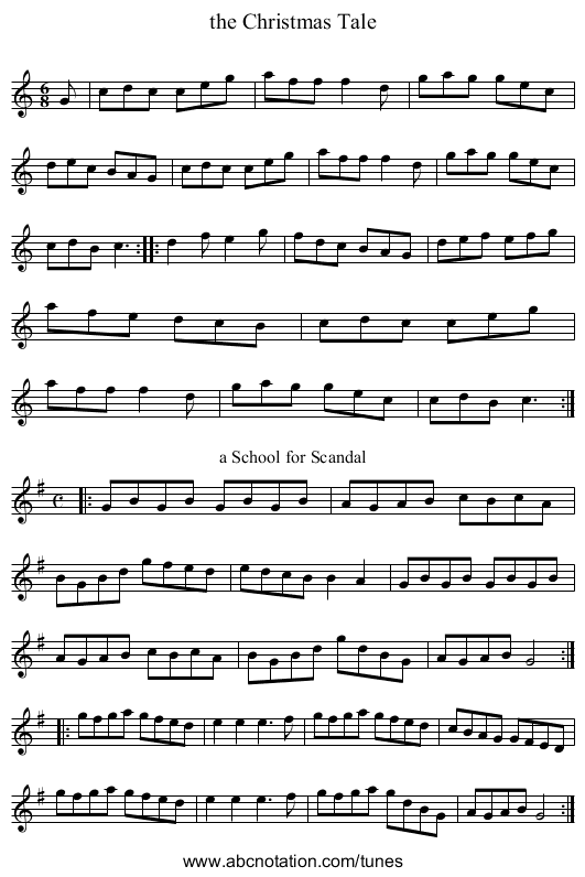 the Christmas Tale - staff notation