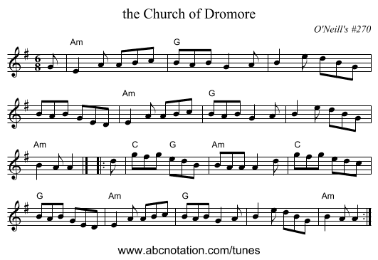 the Church of Dromore - staff notation