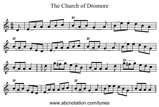 The Church of Dromore - staff notation