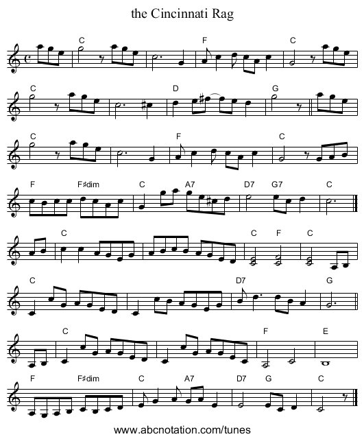 the Cincinnati Rag - staff notation