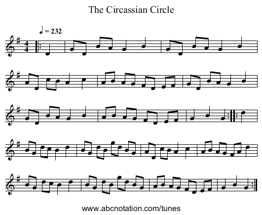 The Circassian Circle - staff notation