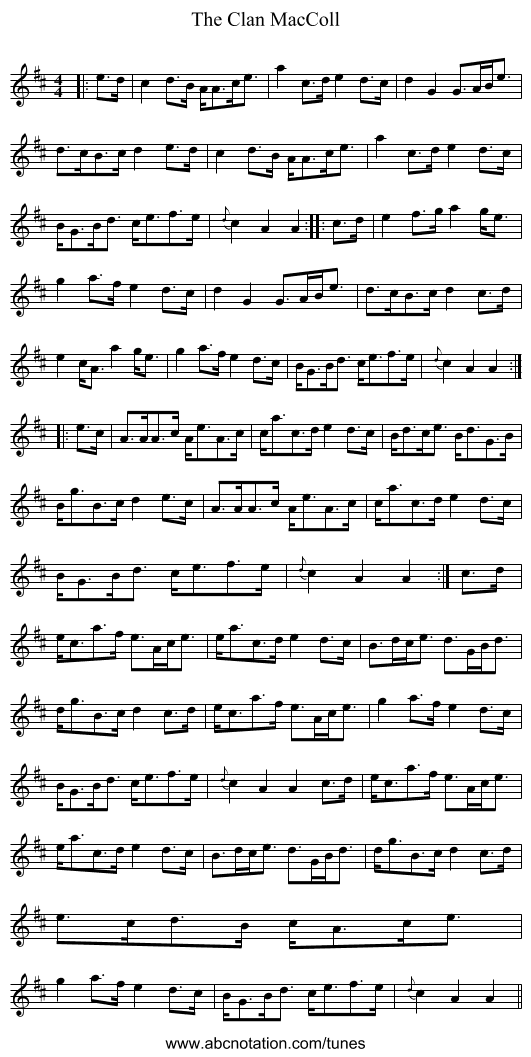 The Clan MacColl - staff notation