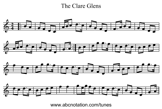 The Clare Glens - staff notation
