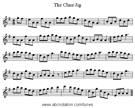 The Clare Jig - staff notation