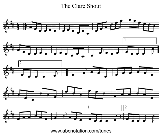 The Clare Shout - staff notation