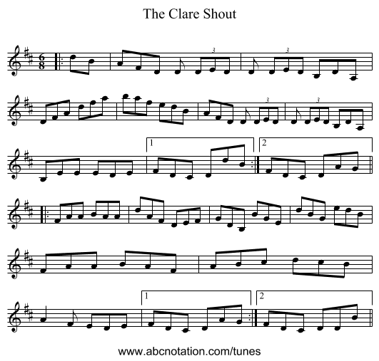 The Clare Shout - staff notation
