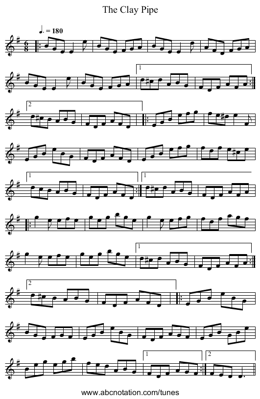 The Clay Pipe - staff notation