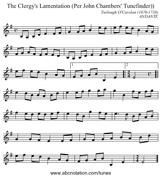 The Clergy's Lamentation (Per John Chambers' Tunefinder)) - staff notation
