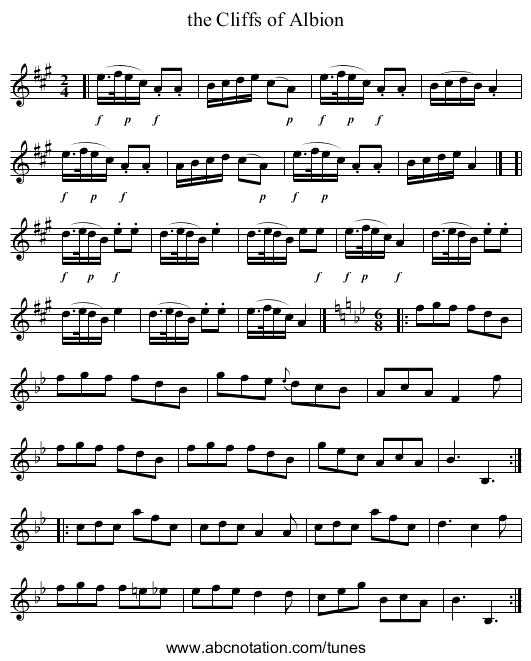 the Cliffs of Albion - staff notation