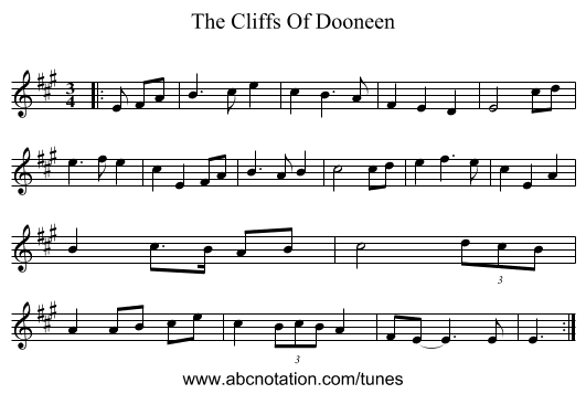 The Cliffs Of Dooneen - staff notation