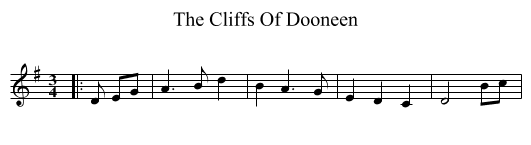 The Cliffs Of Dooneen - staff notation